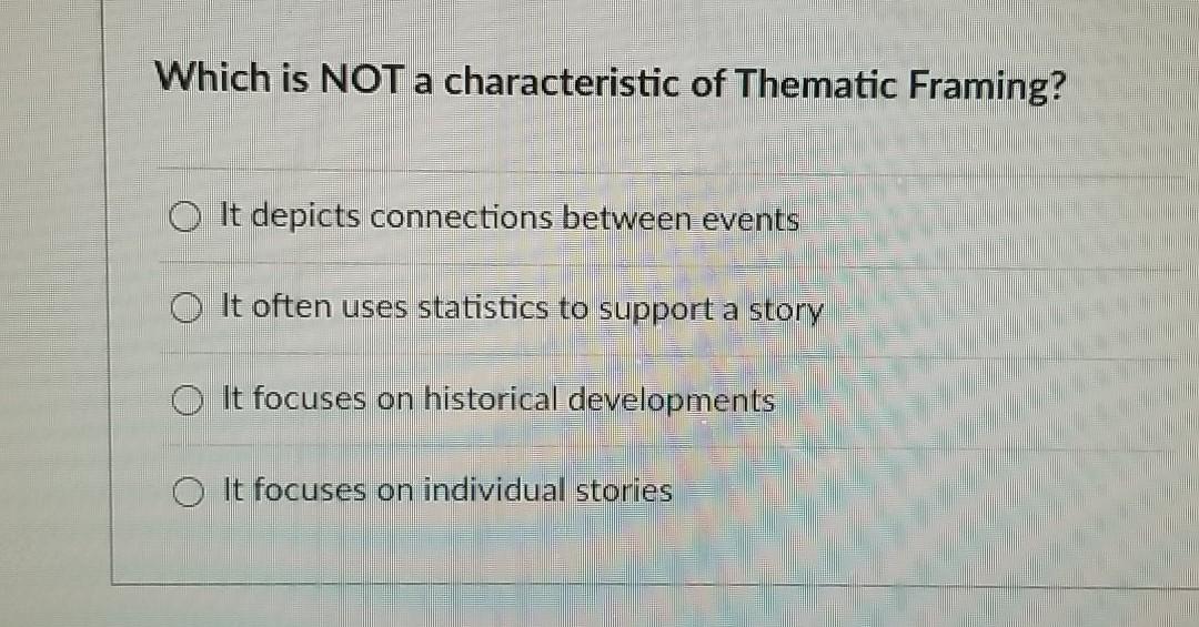Solved Which is NOT a characteristic of Thematic Framing? O
