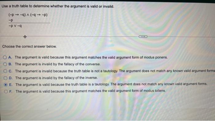 Solved Use a truth table to determine whether the argument | Chegg.com
