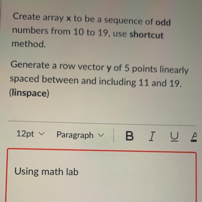 Solved Create array x to be a sequence of odd numbers from | Chegg.com