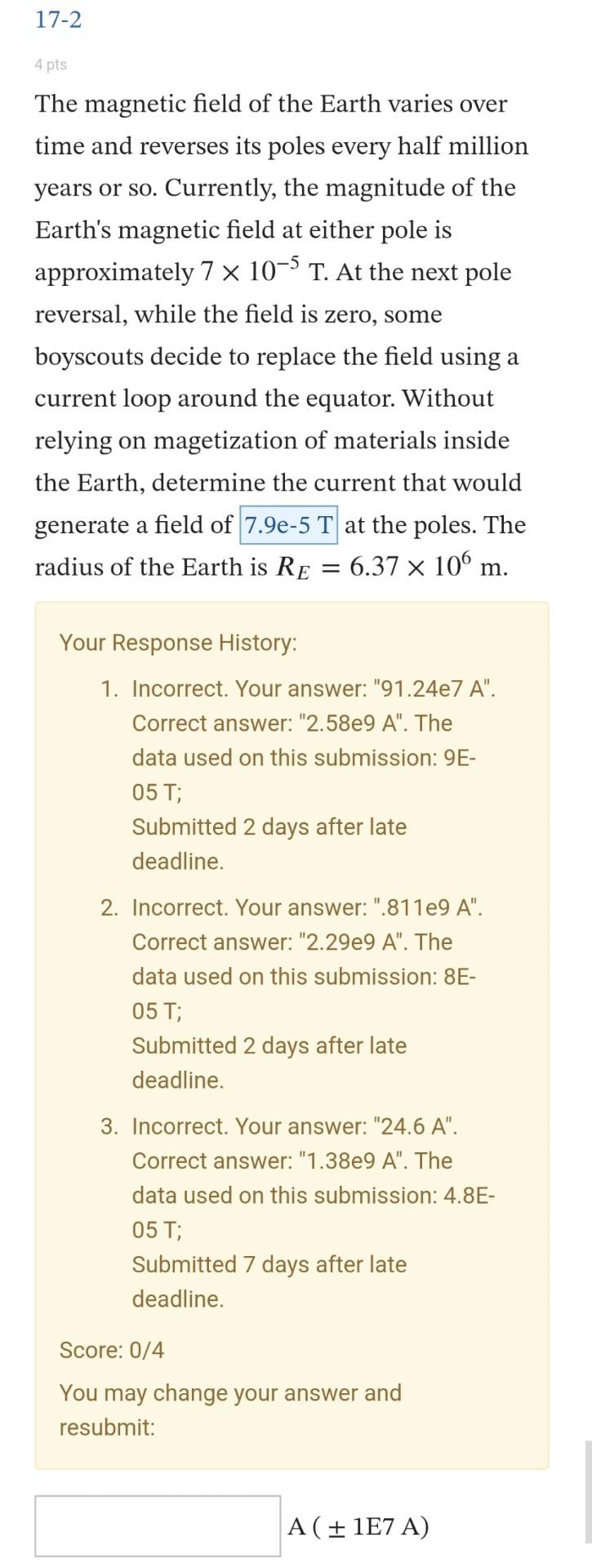 Solved 17-2 4 pts The magnetic field of the Earth varies | Chegg.com
