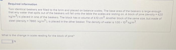 Solved Required information Two identical beakers are filled | Chegg.com