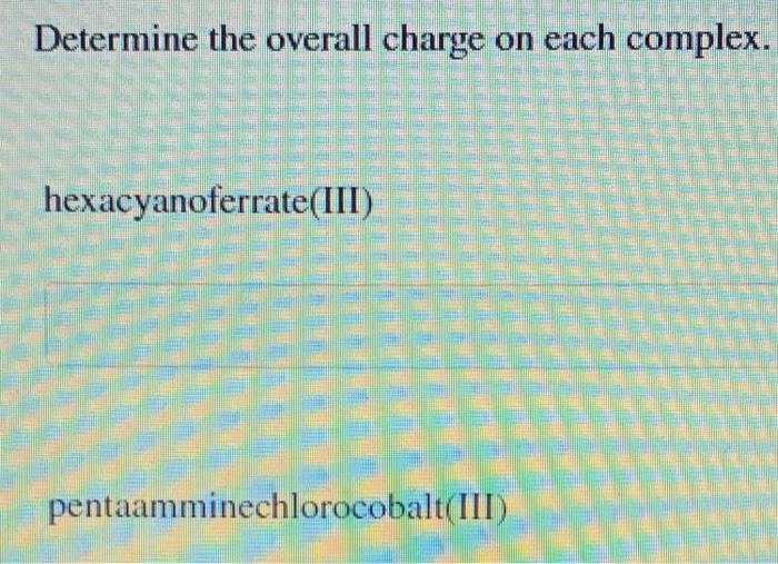 Solved Determine the overall charge on each complex.