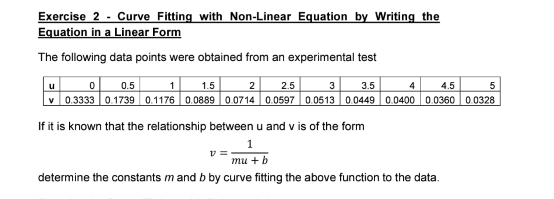 Solved Exercise 2 - Curve Fitting with Non-Linear Equation | Chegg.com