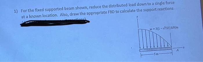 Solved 1) For The Fixed Supported Beam Shown, Reduce The | Chegg.com