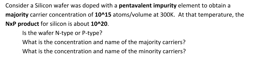 Solved Consider A Silicon Wafer Was Doped With A Pentavalent | Chegg.com