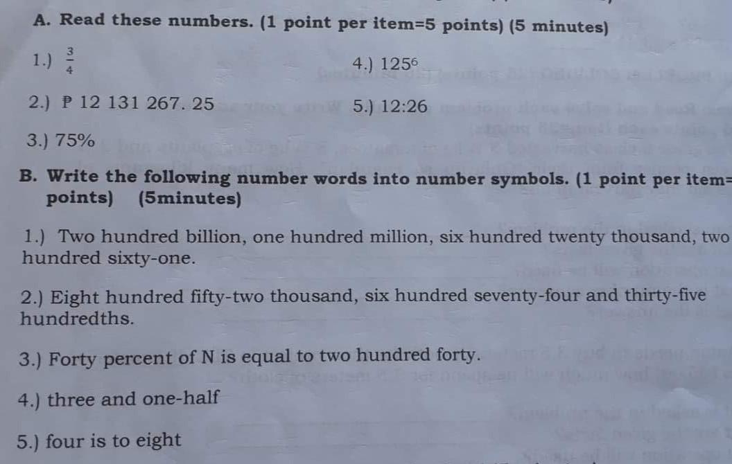 Solved A Read These Numbers 1 Point Per Item 5 Points Chegg Com