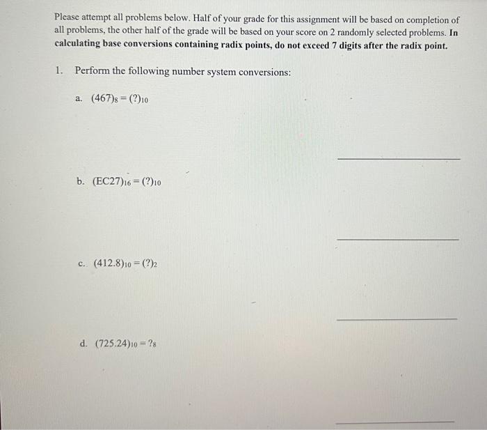Solved Please attempt all problems below. Half of your grade | Chegg.com