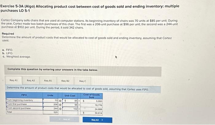 Solved Exercise 5-3A (Algo) Allocating product cost between | Chegg.com