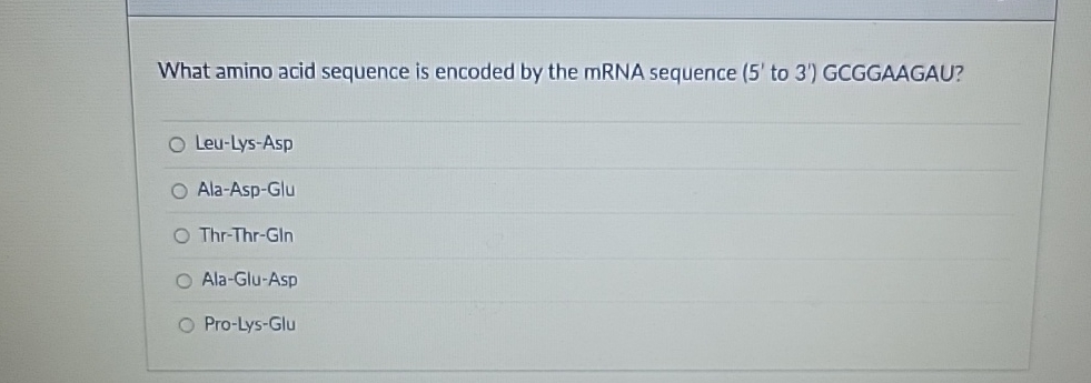 Solved What amino acid sequence is encoded by the mRNA | Chegg.com