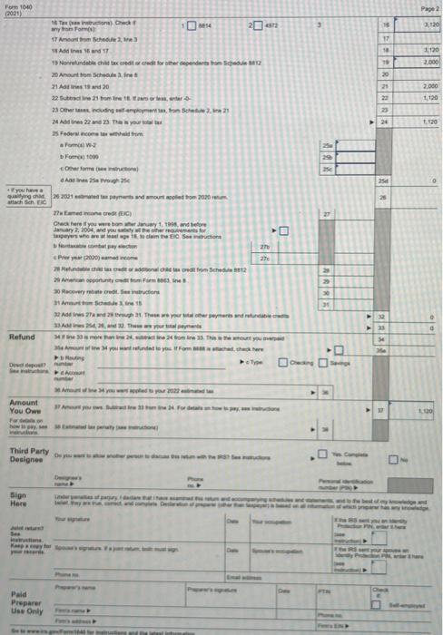 Please fill out form 1040 pages 1 and 2, and schedule | Chegg.com