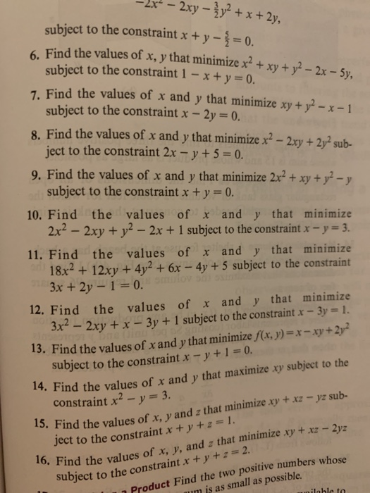 Solved 2x 2xy Ly2 X 2y Subject To The Constrain Chegg Com