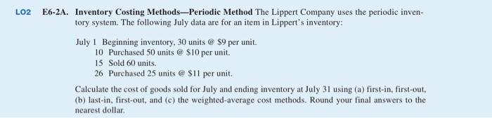 Solved E6-14A. Inventory Costing Methods-Perpetual Method | Chegg.com