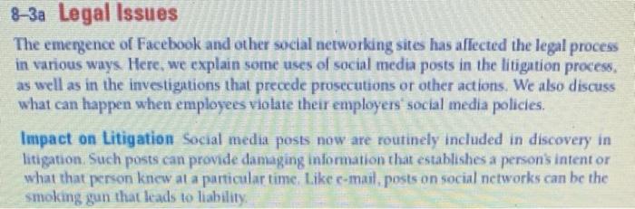 8-3a Legal Issues The emergence of Facebook and other | Chegg.com