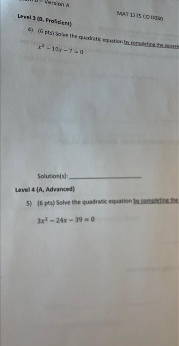Solved 1) (3 pts) Solve the equation: 3x2−147=0+1473x2=147 | Chegg.com