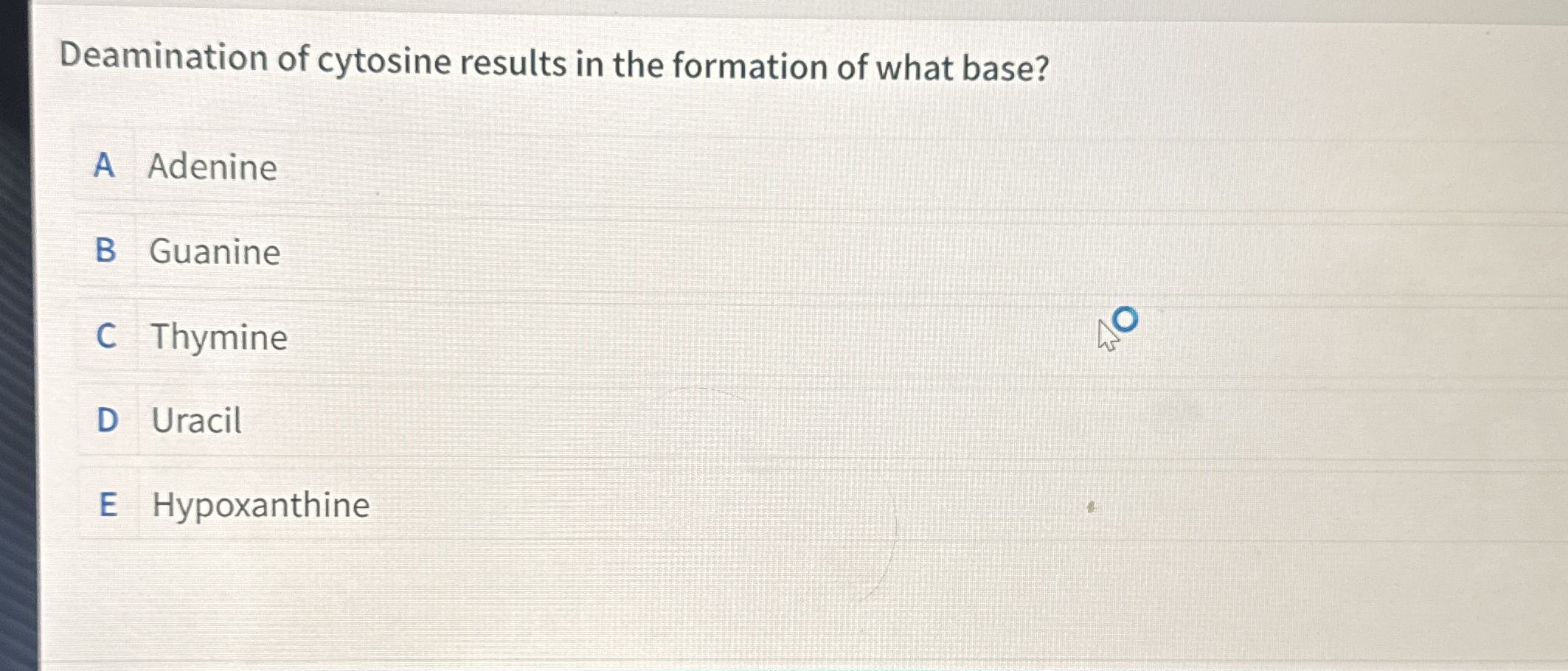 Solved Deamination of cytosine results in the formation of | Chegg.com