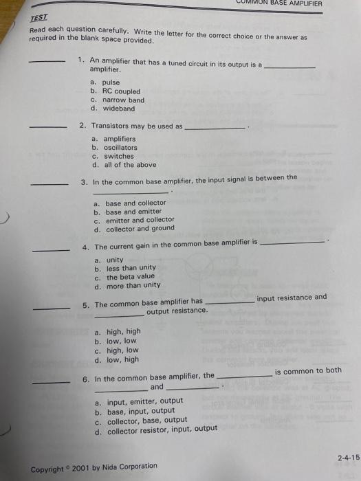 Solved Read each question carefully. Write the letter for | Chegg.com