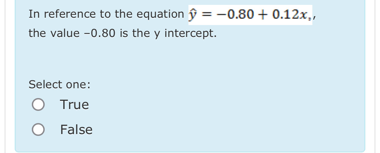 Solved In reference to the equation hat(y)=-0.80+0.12x, ﻿the | Chegg.com