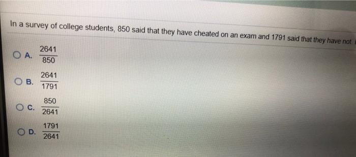 Solved In a survey of college students, 850 said that they | Chegg.com