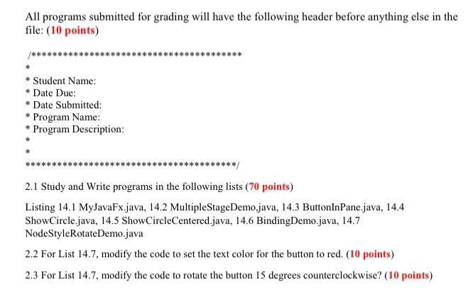 Solved All programs submitted for grading will have the | Chegg.com