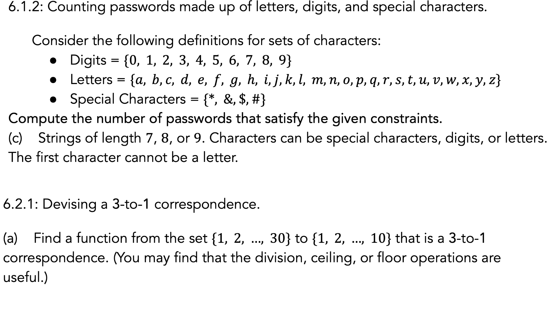 Solved 6.1.2: Counting passwords made up of letters, digits, | Chegg.com