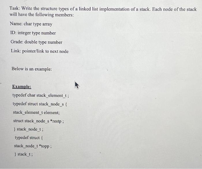 Solved C Code Task: Write the structure types of a linked | Chegg.com