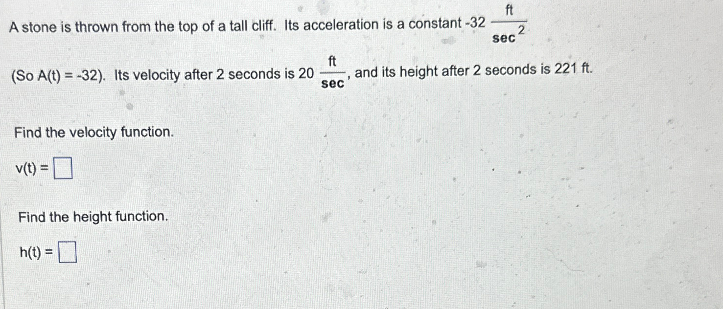 Solved A stone is thrown from the top of a tall cliff. Its | Chegg.com