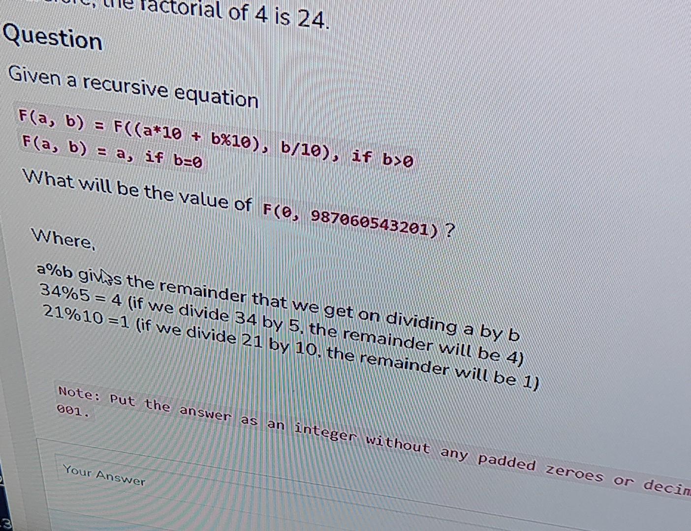 Solved Question Given A Recursive Equation | Chegg.com