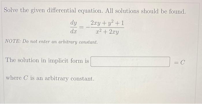 Solved Solve the given differential equation. All solutions | Chegg.com