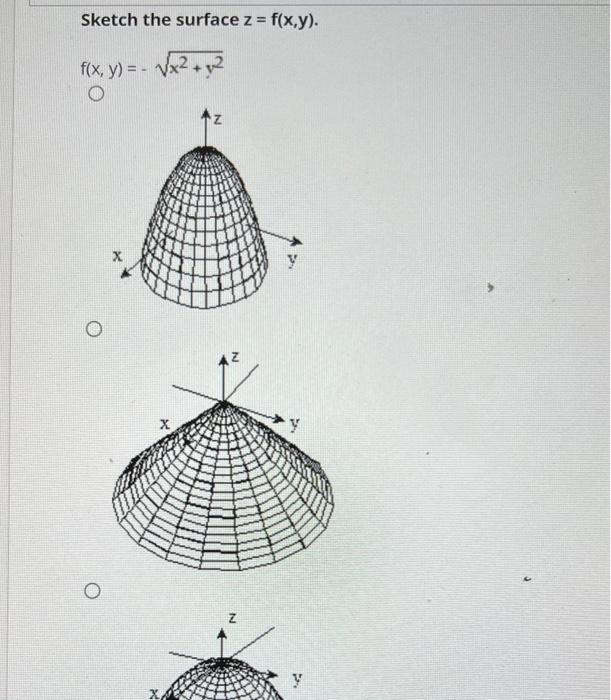 Sketch the surface \( z=f(x, y) \). \[ f(x, y)=-\sqrt{x^{2}+y^{2}} \]