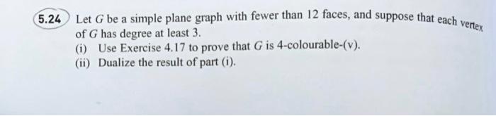 Solved 5.24 Let G be a simple plane graph with fewer than 12 | Chegg.com