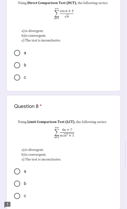 Solved Using Direct Comparison Test (DCT), the following | Chegg.com