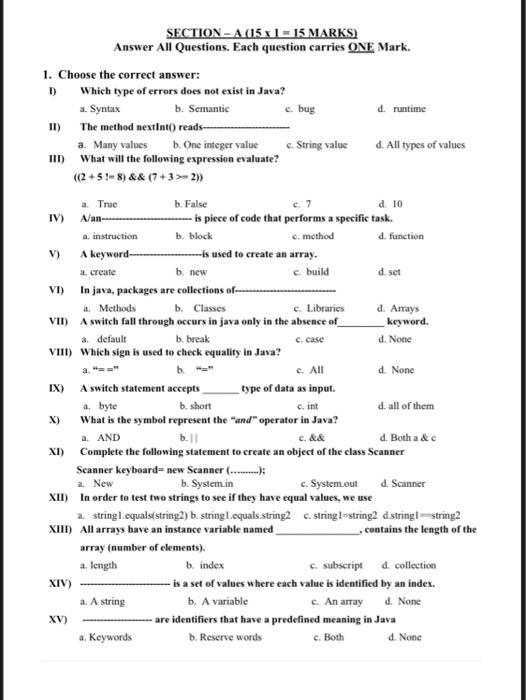 Solved SECTION−A(15×1=15 MARKS ) Answer All Questions. Each | Chegg.com