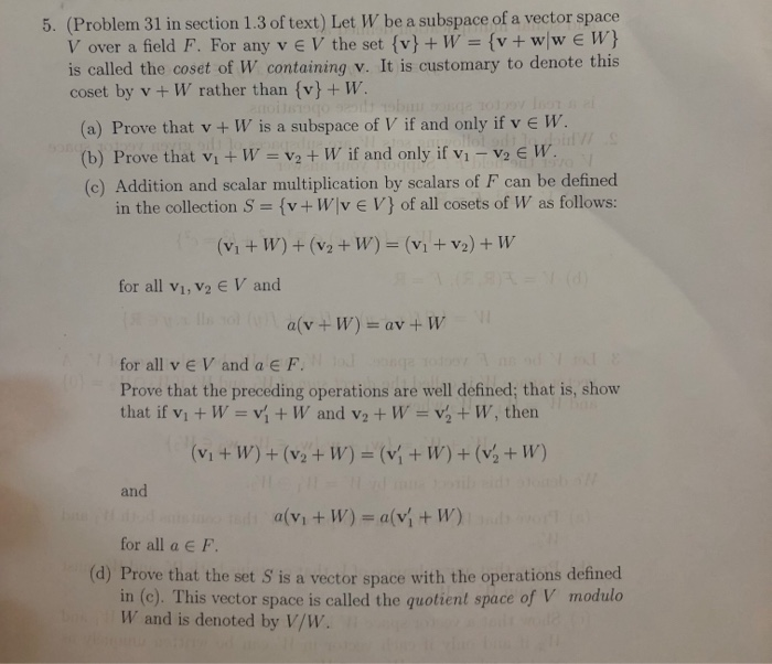 Solved 5. (Problem 31 in section 1.3 of text) Let W be a | Chegg.com