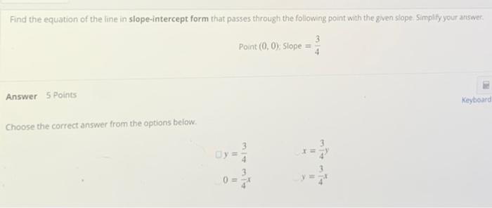 Solved Find the equation of the line in slope-intercept form | Chegg.com