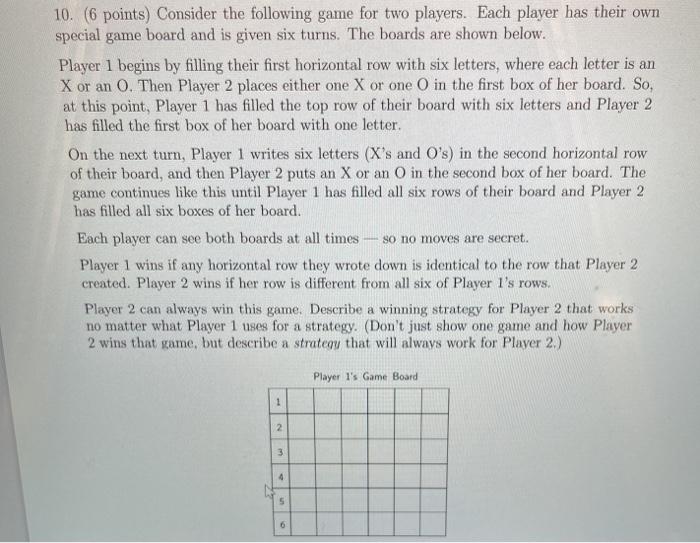 Solved 10. (6 Points) Consider The Following Game For Two | Chegg.com
