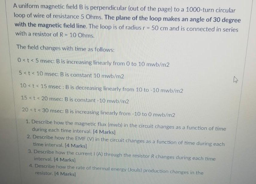Solved A uniform magnetic field B is perpendicular (out of | Chegg.com