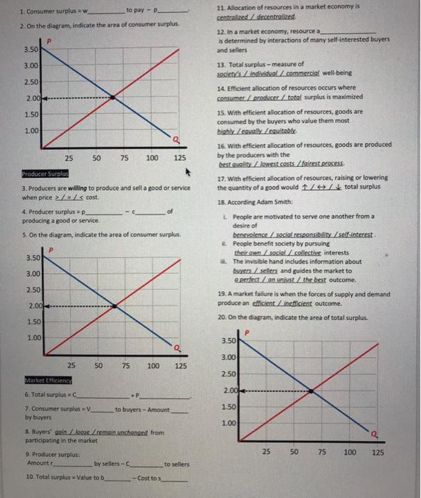 Solved 1. Consumer surplus w to pay - P. 2. On the diagram, | Chegg.com