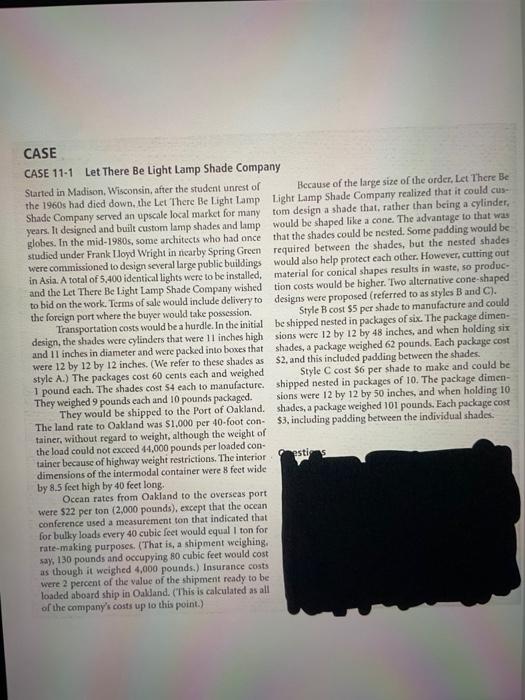 Solved CASE 111 Let There Be Light Lamp Shade Company