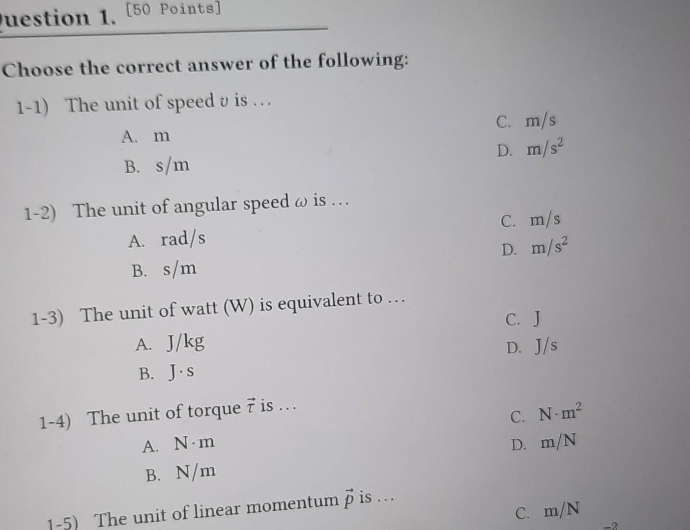 Solved Choose the correct answer of the following: 1−1) The | Chegg.com