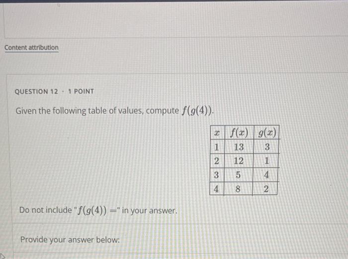 Solved QUESTION 12 - I POINT Given the following table of | Chegg.com