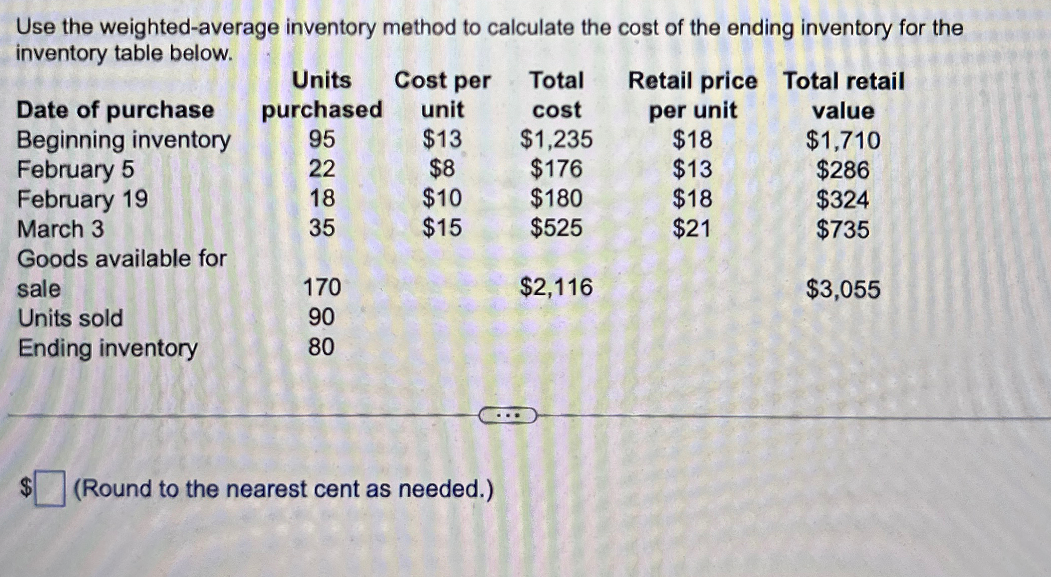 Solved Use the weighted-average inventory method to | Chegg.com