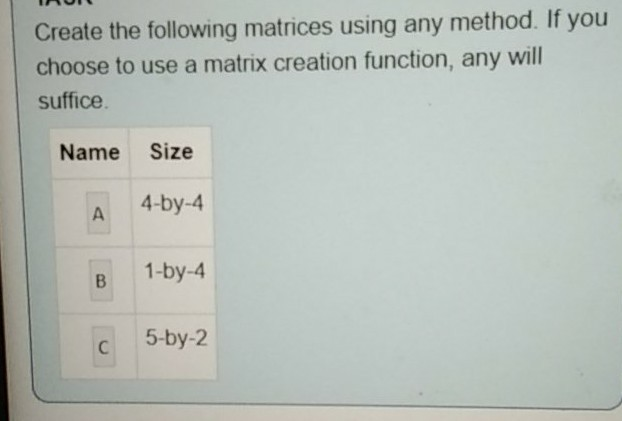 Solved Create the following matrices using any method. If | Chegg.com