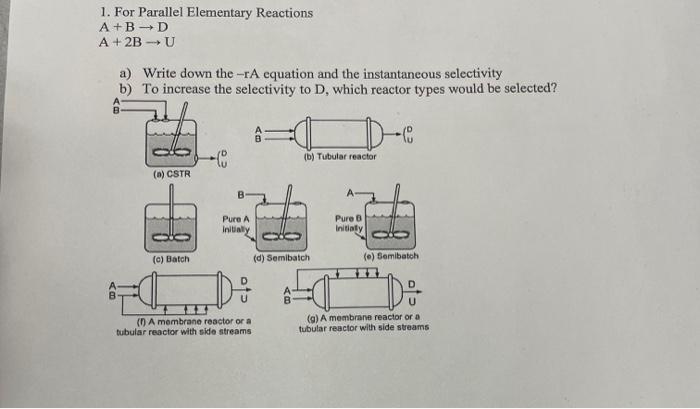 Solved 1. For Parallel Elementary Reactions A+B → D A + 2B → | Chegg.com