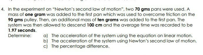 Solved 4. In the experiment on "Newton's second law of | Chegg.com