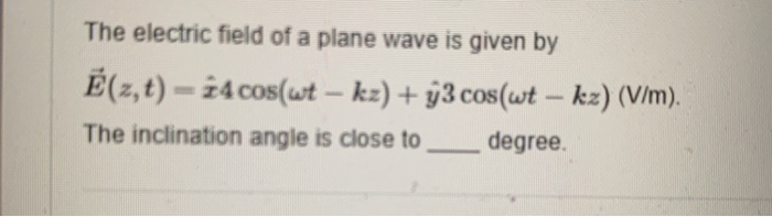 Solved The Electric Field Of A Plane Wave Is Given By E Z Chegg Com