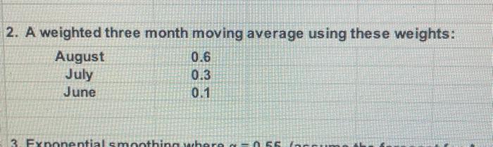 Solved 2. A weighted three month moving average using these | Chegg.com