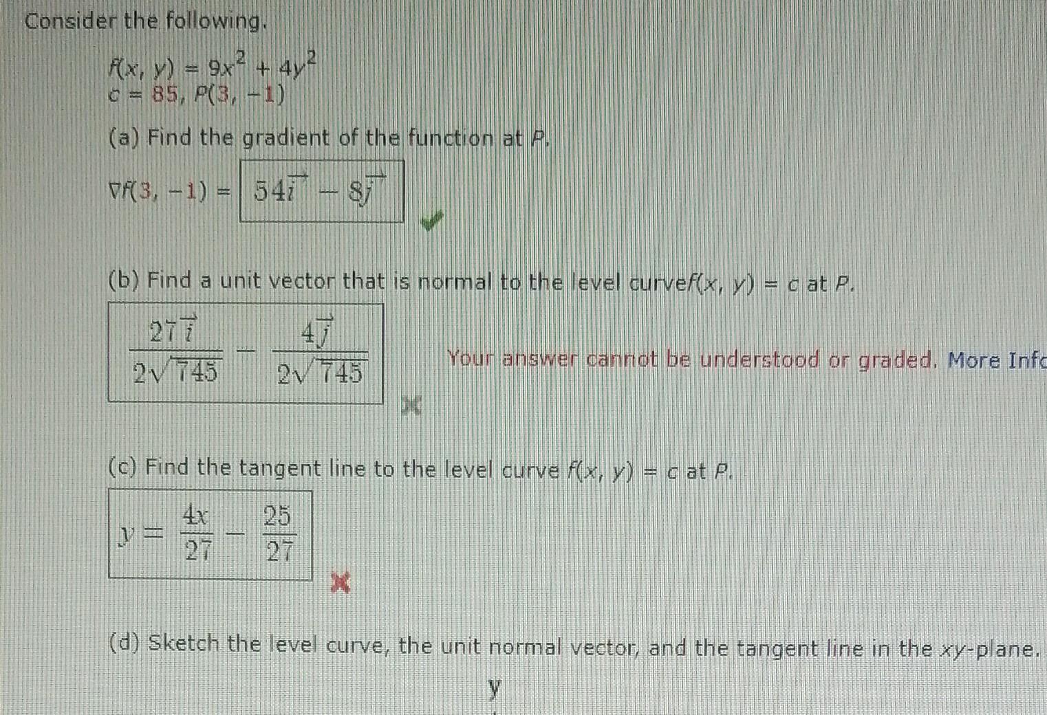 Solved Consider The Following F X Y 9x2 4y2c 85 P 3 −1