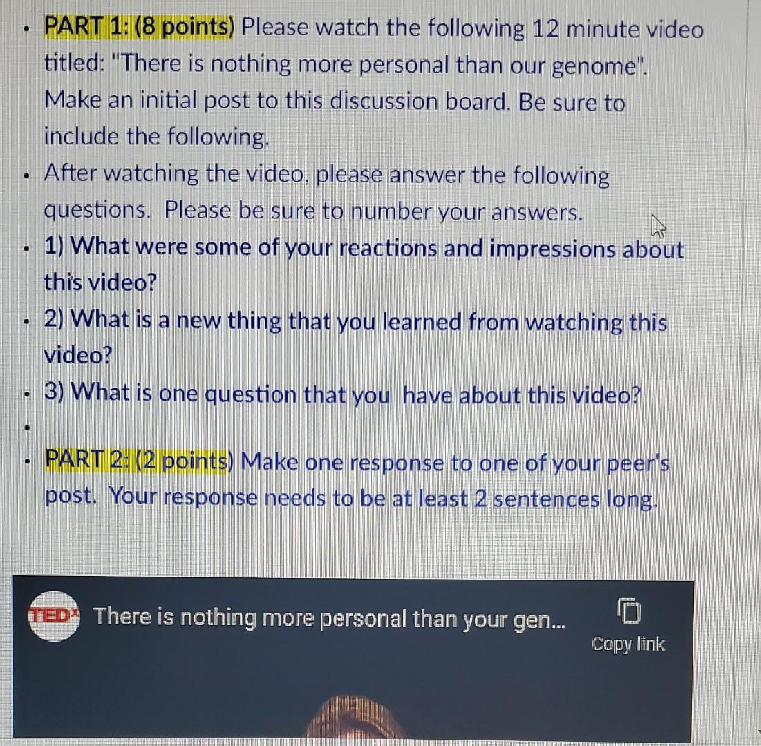 Solved PART 1 (8 points) Please watch the following 12