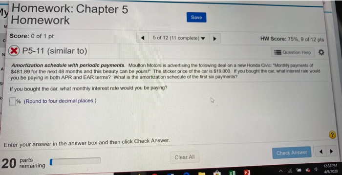 Solved Save Homework: Chapter 5 Homework Score: 0 of 1 pt X | Chegg.com