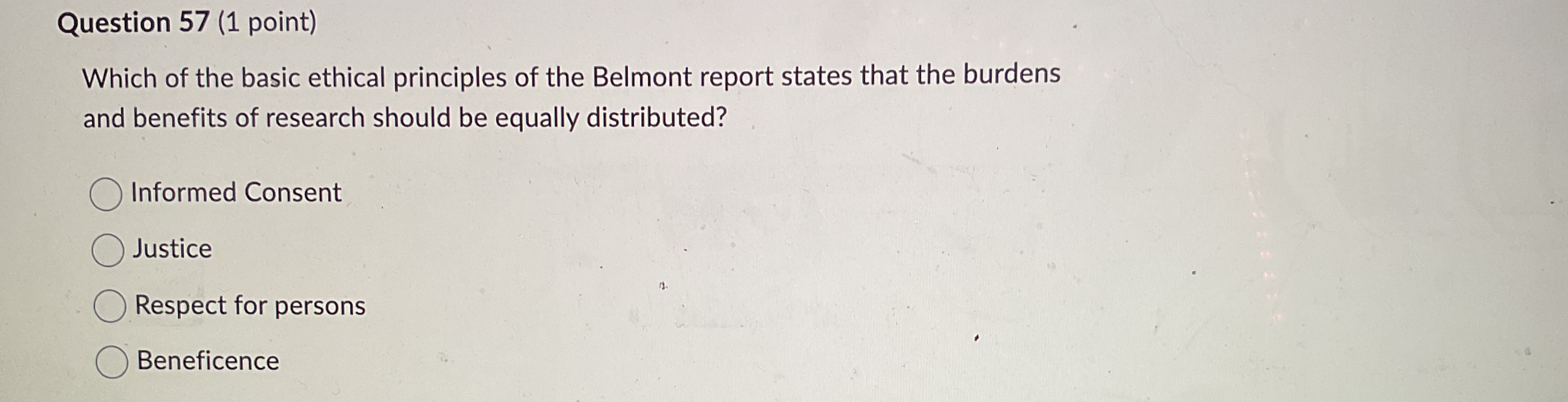 Solved Question 57 (1 ﻿point)Which of the basic ethical | Chegg.com